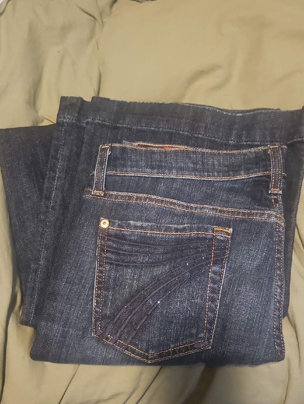 7 For All Mankind Dark Blue Straight Leg Jeans with Contrast Stitch